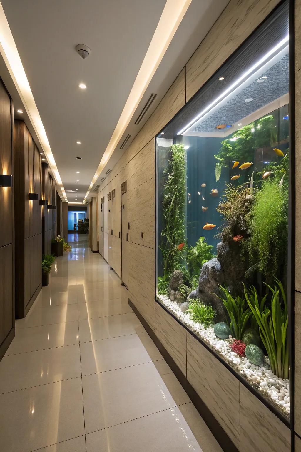 Transform your hallway into an aquatic gallery with wall aquarium strips.