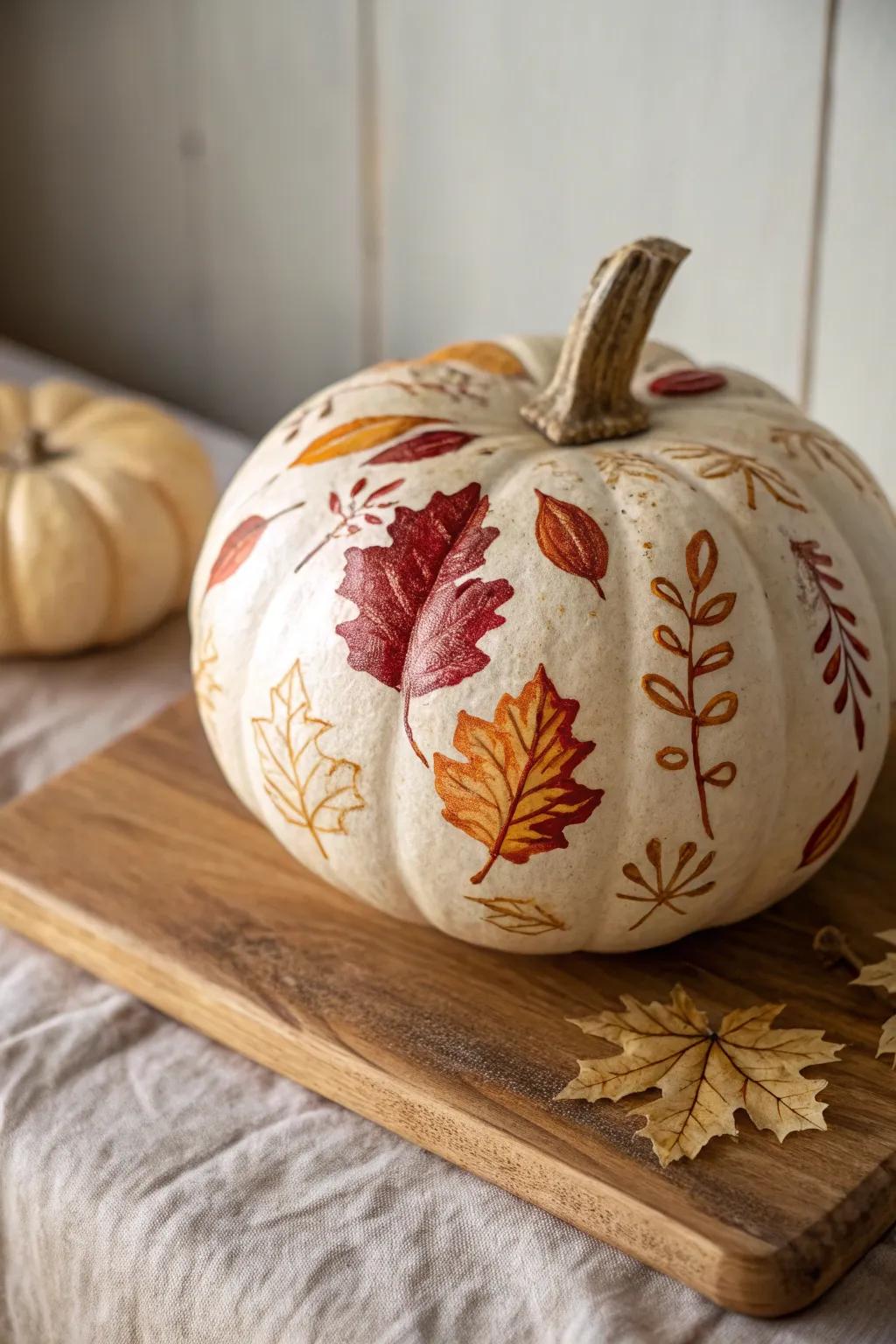 Embrace the season's charm with this beautifully painted bumpy pumpkin, a perfect blend of nature and artistry.