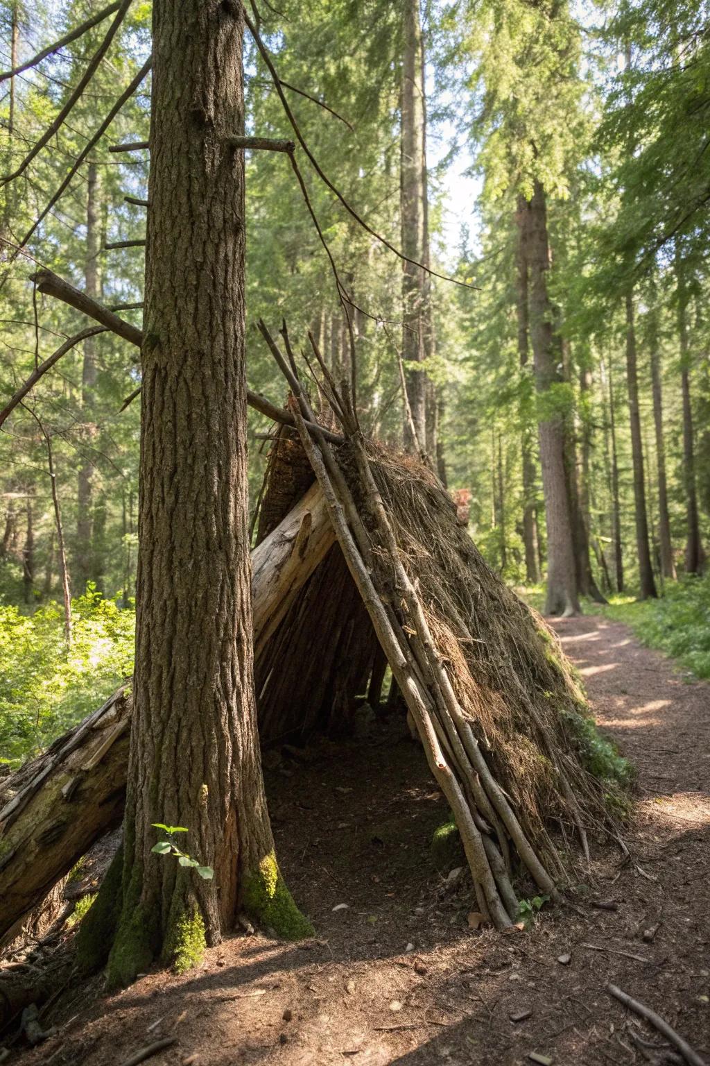 Craft a perfect woodland retreat with a fallen tree lean-to—nature's own shelter solution.