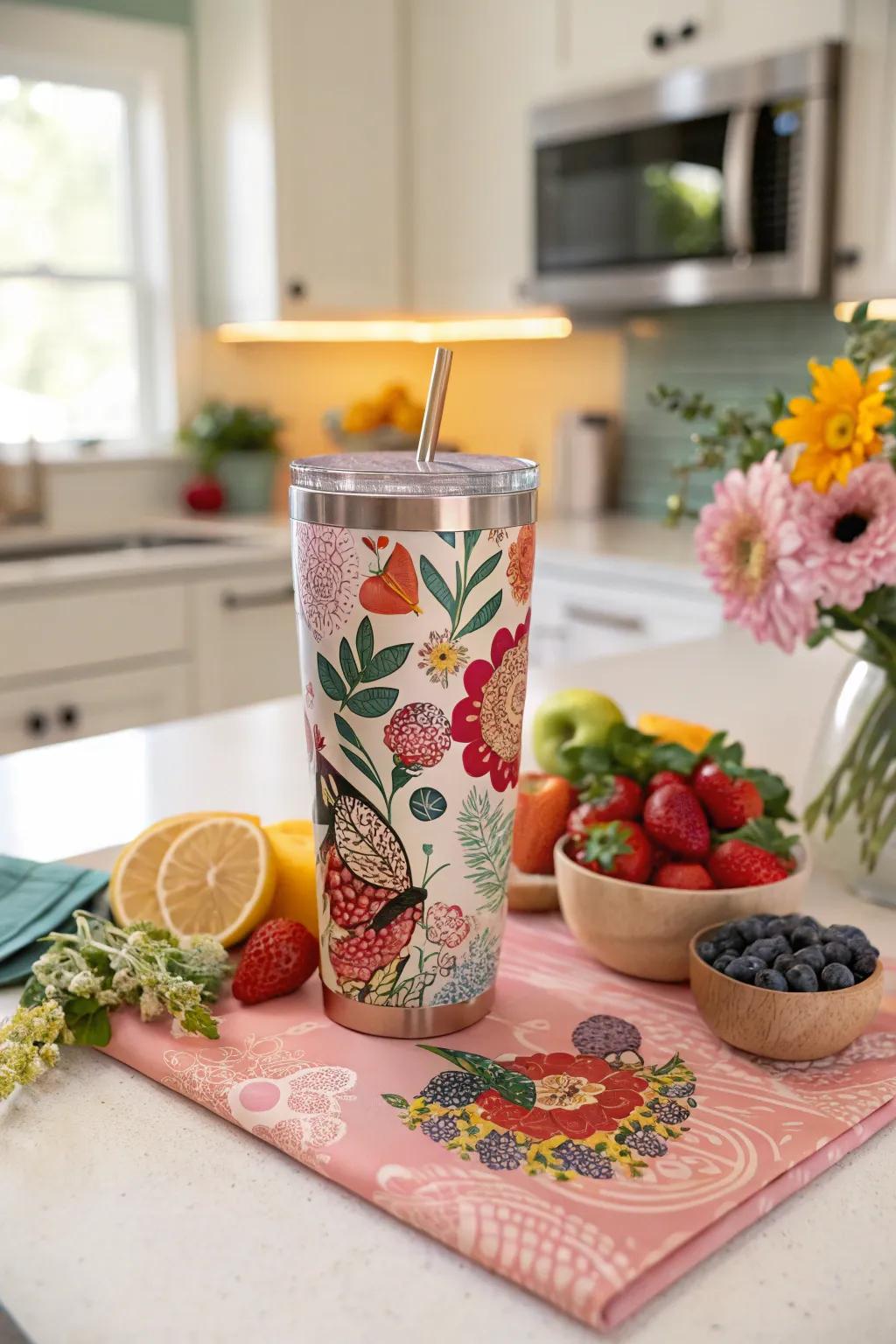 Mix it up with tumblers that combine butterfly motifs and bold patterns.