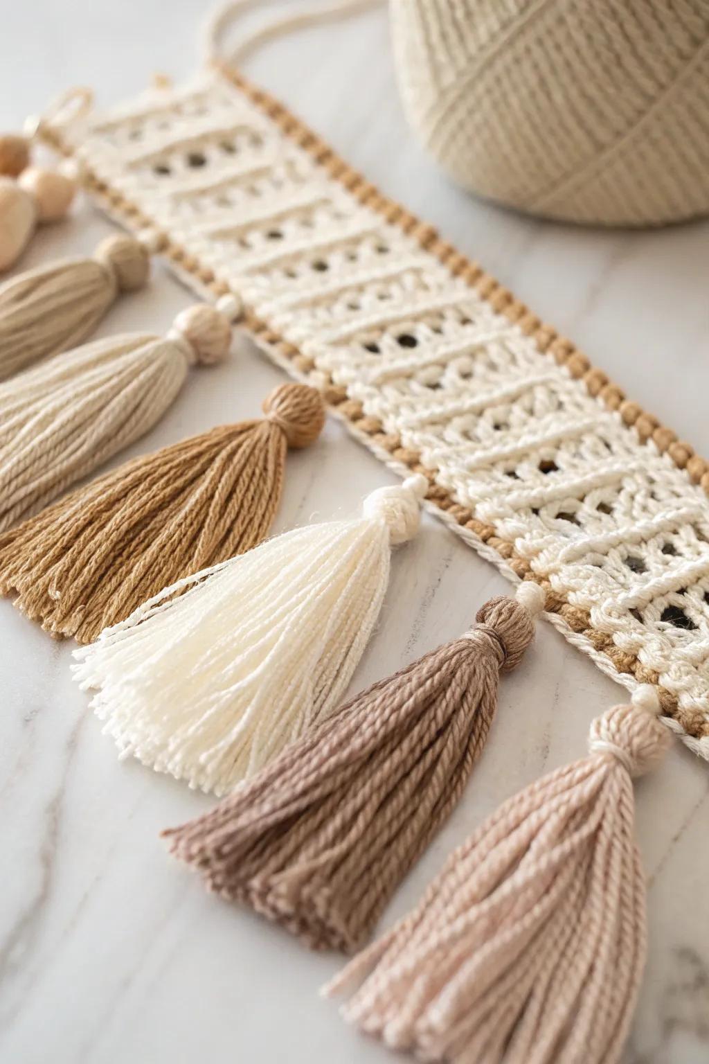 Elevate your project with a touch of boho charm: handcrafted tassel borders for a playful finish.