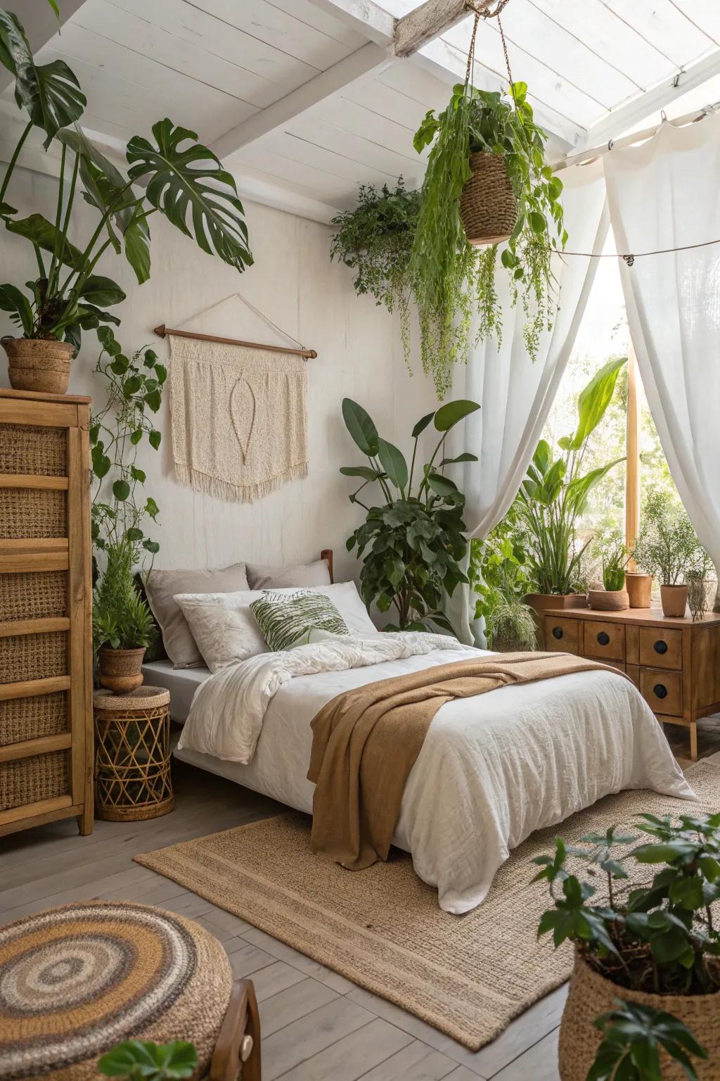 Incorporating nature adds a soothing touch to the room.