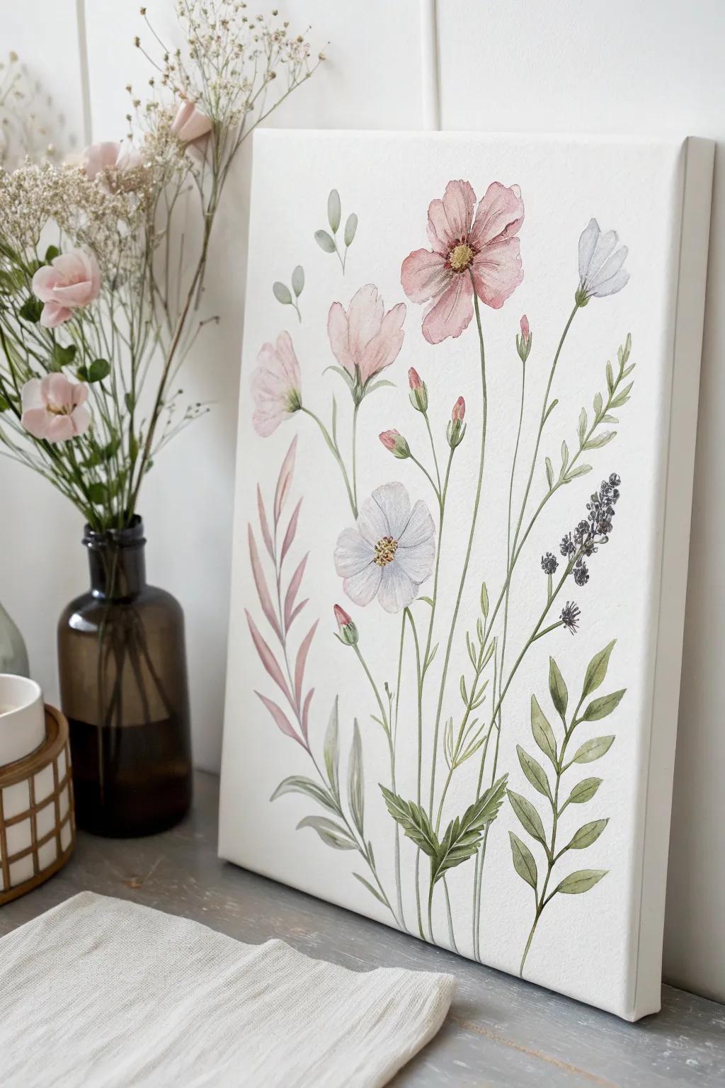 Embrace nature indoors with calming floral motifs in pastel hues, perfect for a touch of minimalist elegance.