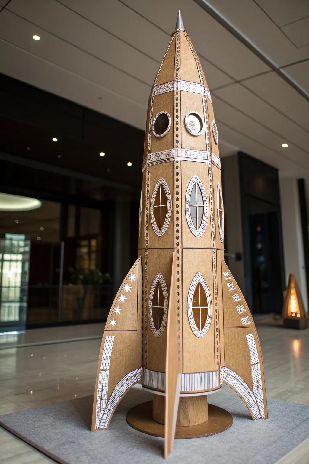 Launch your imagination with this handcrafted cardboard rocket ship, perfect for your next space adventure!