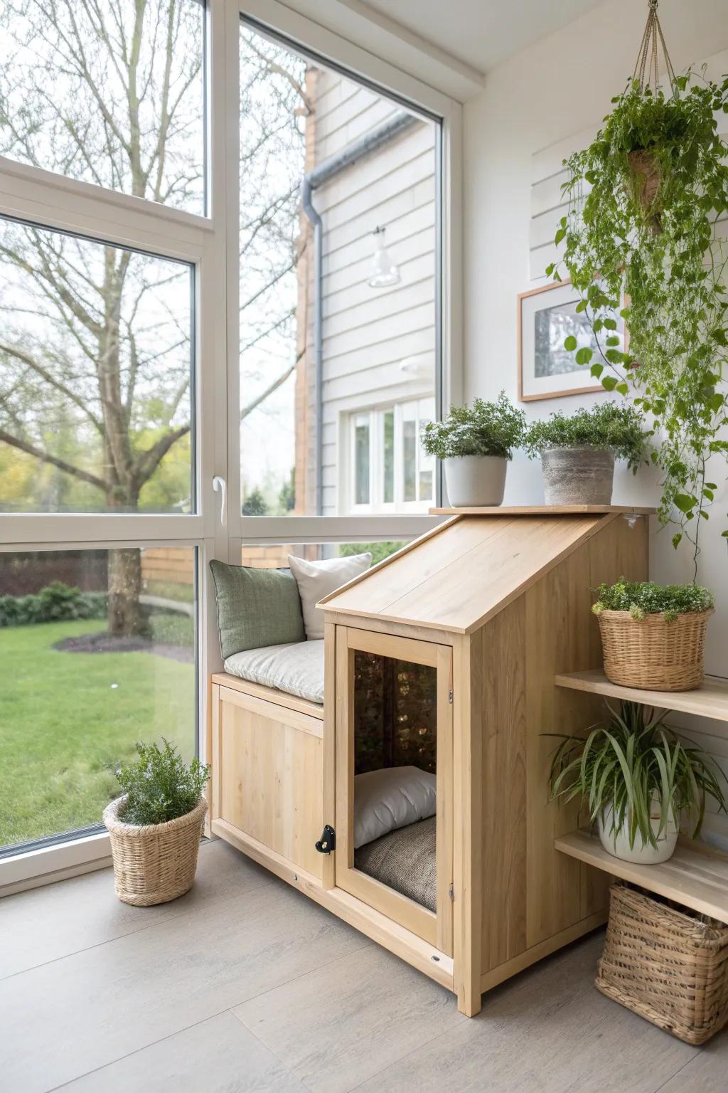 Seamless style meets feline freedom with this window-connected catio.