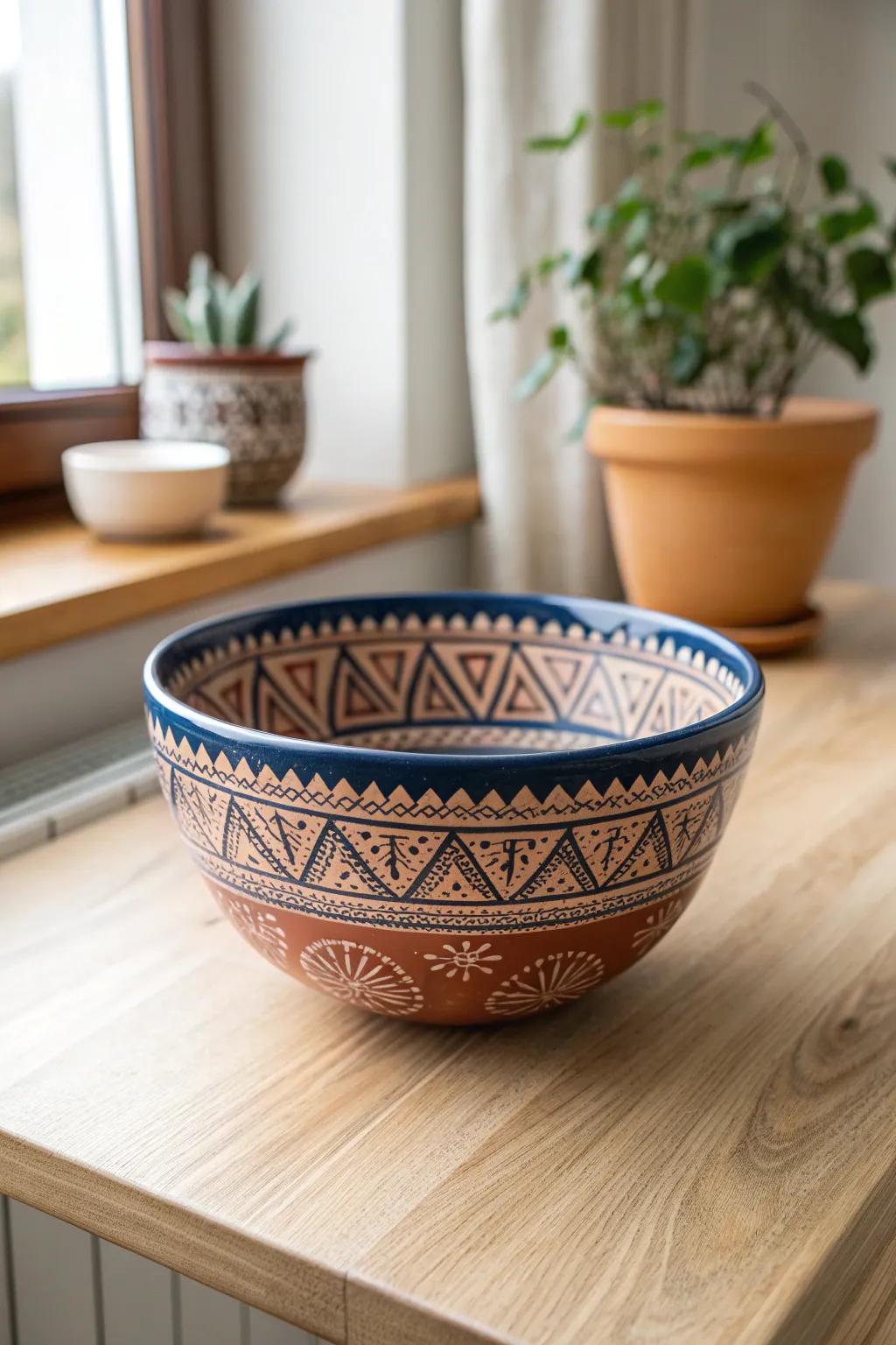 Discover the beauty of tradition with this Aztec-inspired ceramic bowl, where craftsmanship meets cultural elegance.