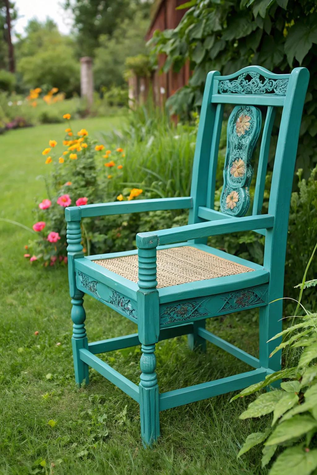 Transform your garden with a pop of teal elegance. 🌿✨ #ChalkPaintMagic #OutdoorRefresh