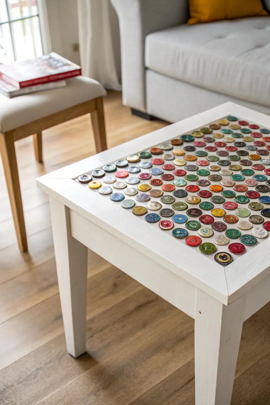 Transform your table with a splash of color using DIY bottle cap art!