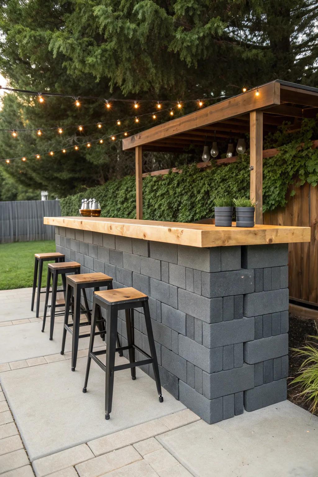 Elevate your backyard entertaining with a stylish cinder block bar, where craftsmanship meets creativity.