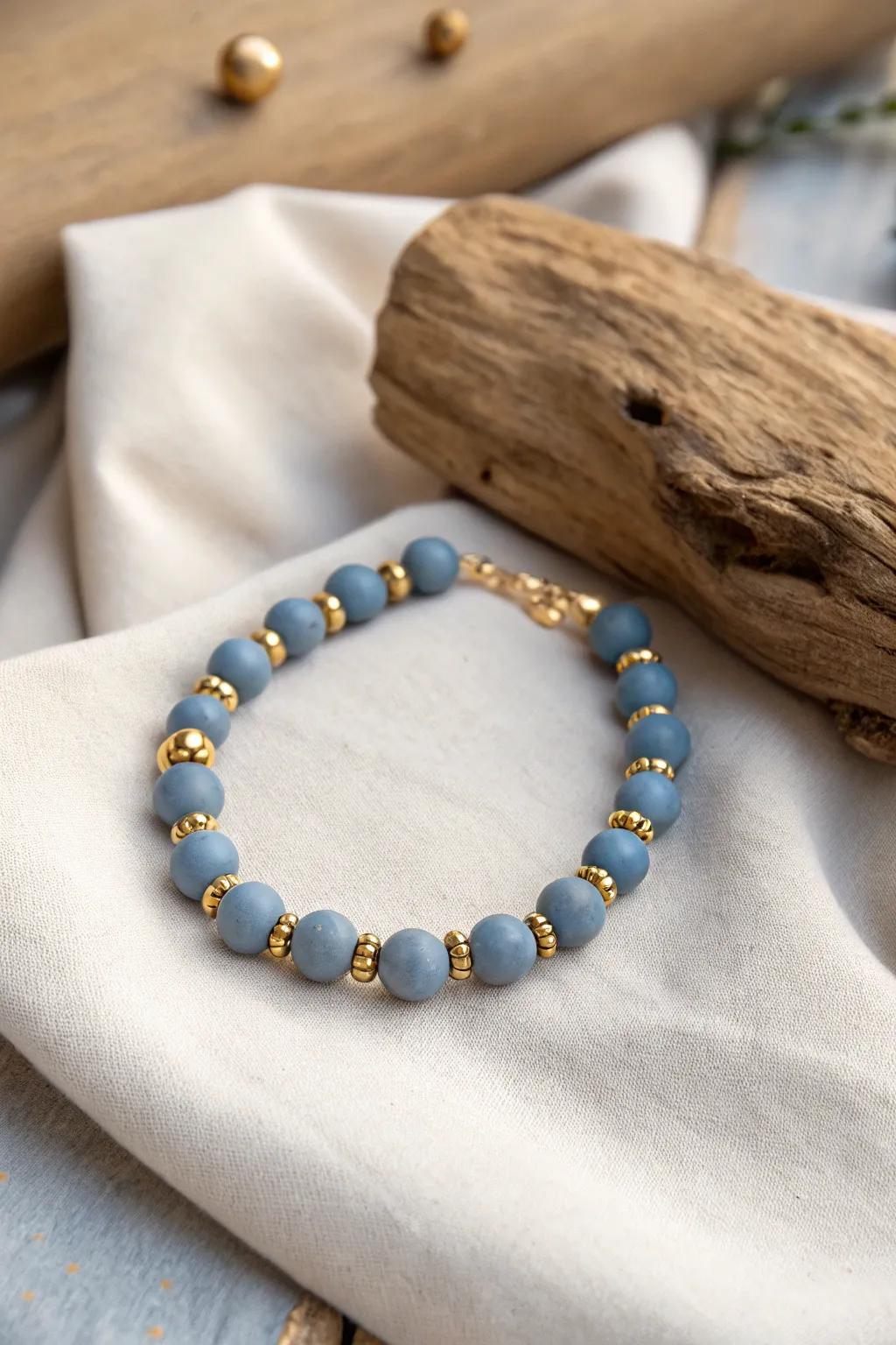 Embrace elegance with this chic blend of blue and gold craftsmanship.