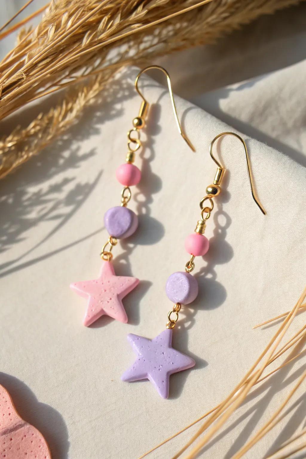 Embrace playful elegance with these star-shaped clay bead earrings, perfect for adding a whimsical touch to any outfit.