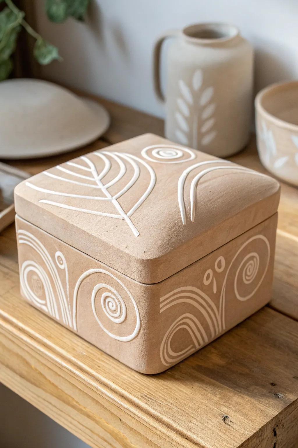 Unleash your creativity with this abstract art clay box, where craftsmanship meets minimalist elegance.