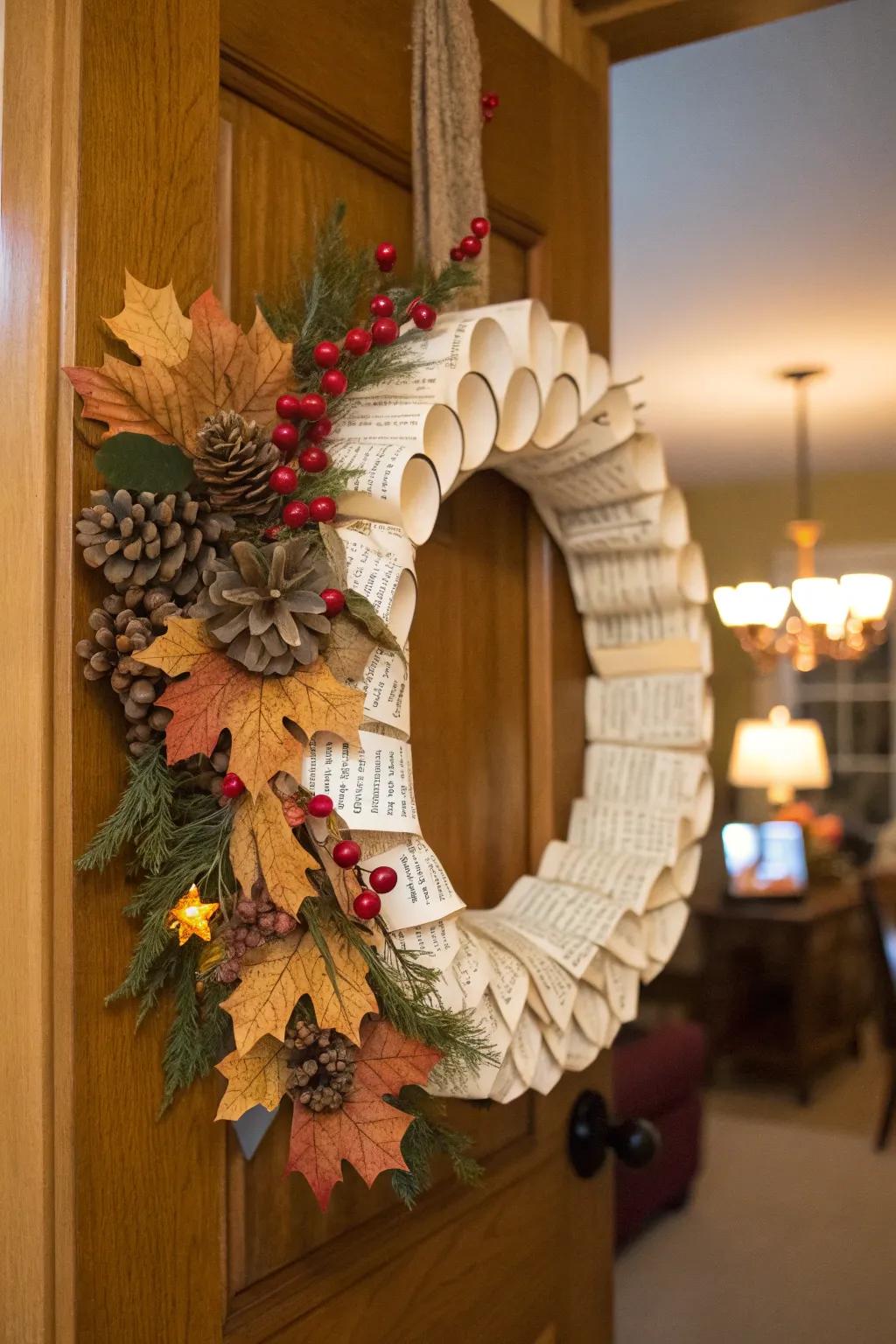 Elegant book page wreath for seasonal decor