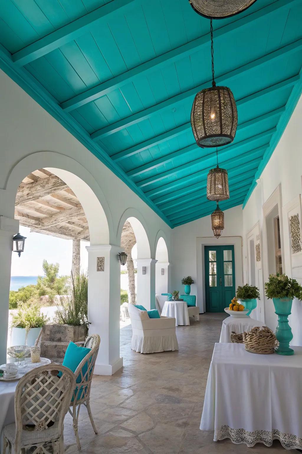 Look up to colorful ceilings for a unique touch.