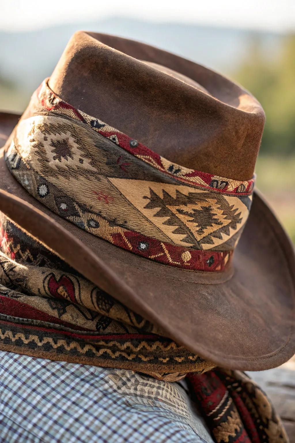 Elevate your cowboy hat with a touch of fabric craftsmanship—turn every adventure into a style statement.