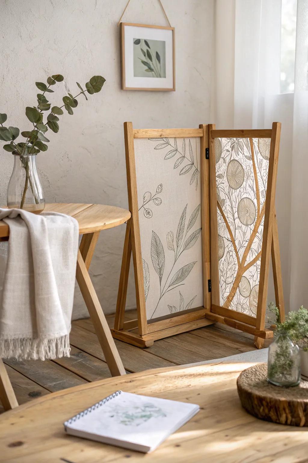 Effortlessly elegant: Showcase your artistry with foldable display boards that blend minimalism with a touch of boho charm.