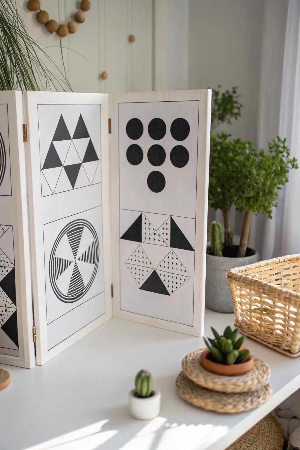 Embrace the elegance of modern minimalism with a monochrome tri-fold masterpiece.