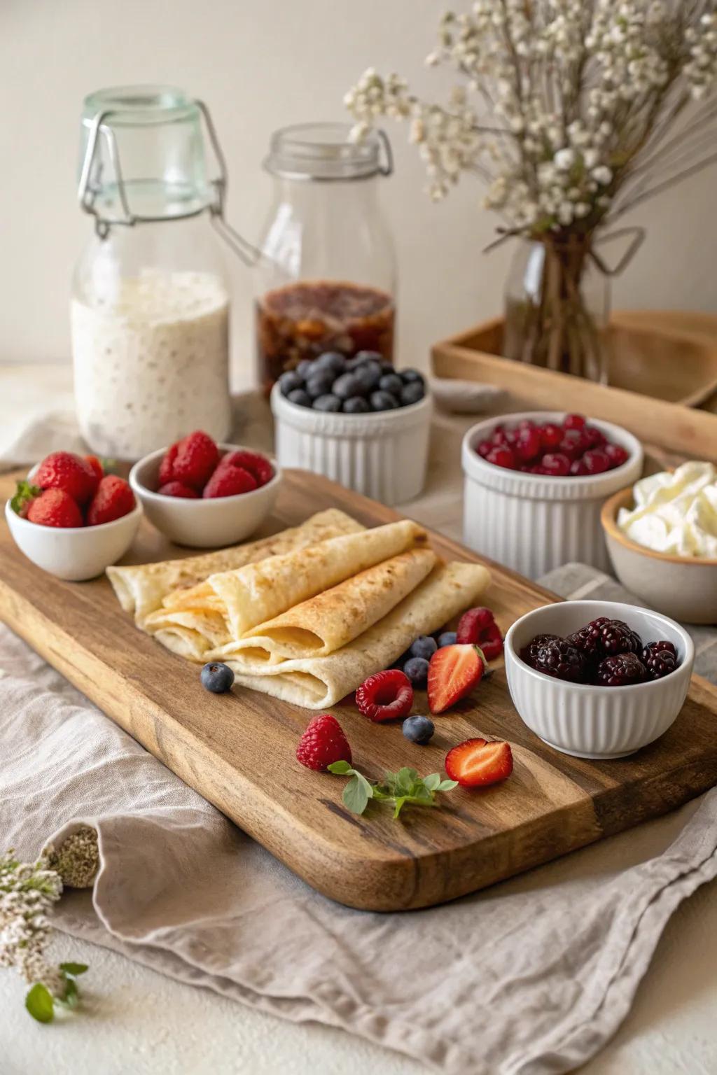 Effortless elegance with a touch of boho charm: Create a crepe bar that's both functional and beautiful.