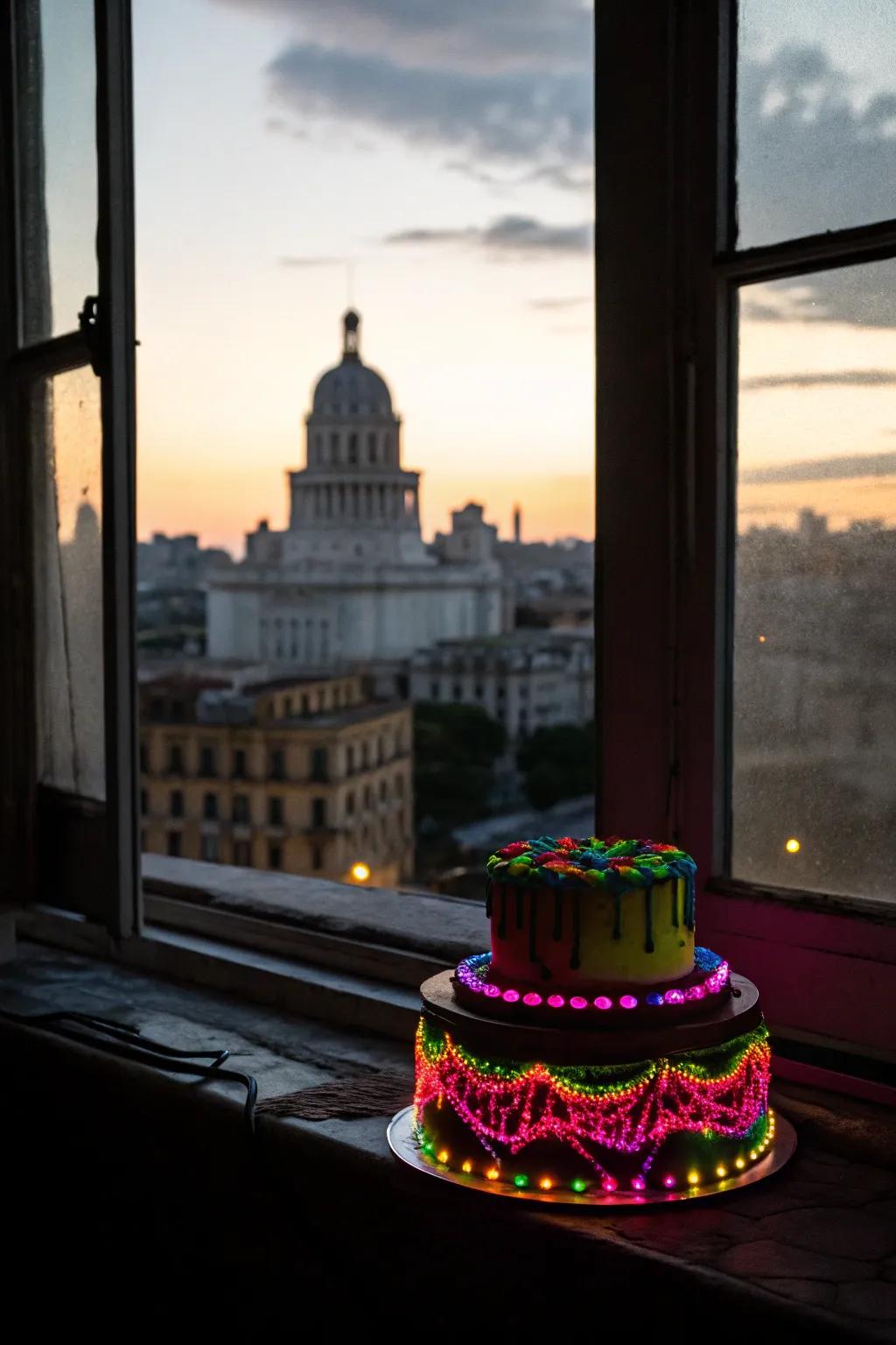 A cake capturing the essence of Havana's vibrant nightlife.