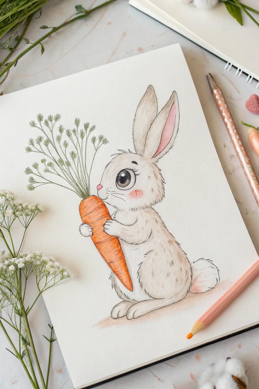 Capture the whimsy of childhood with this charming rabbit sketch, perfect for a cozy, minimalist nursery.