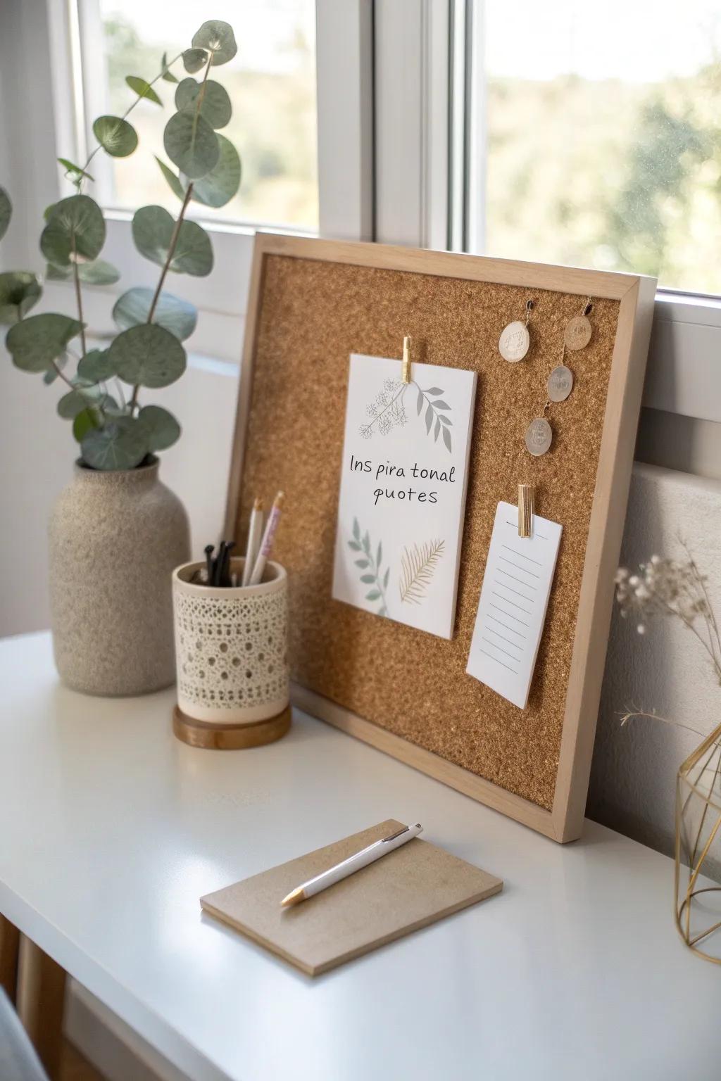 Elevate your workspace with a chic cork board cover that marries function and style. Perfect for notes, reminders, and a touch of nature.