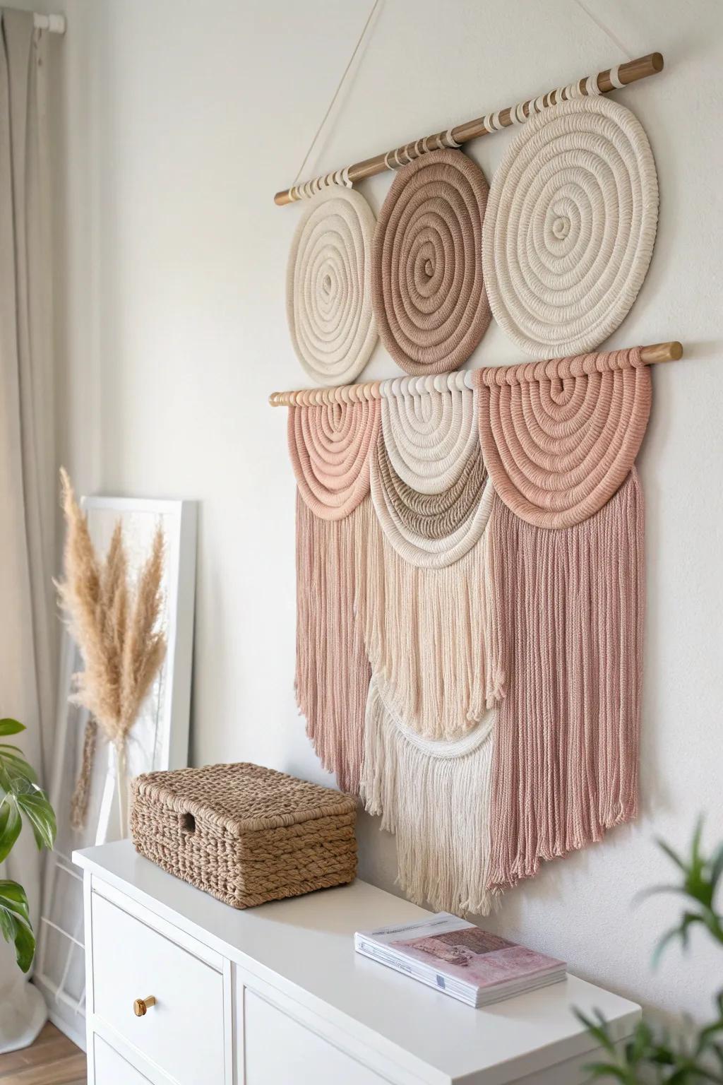 Elevate your space with the subtle elegance of layered fabric art, a perfect blend of softness and style.