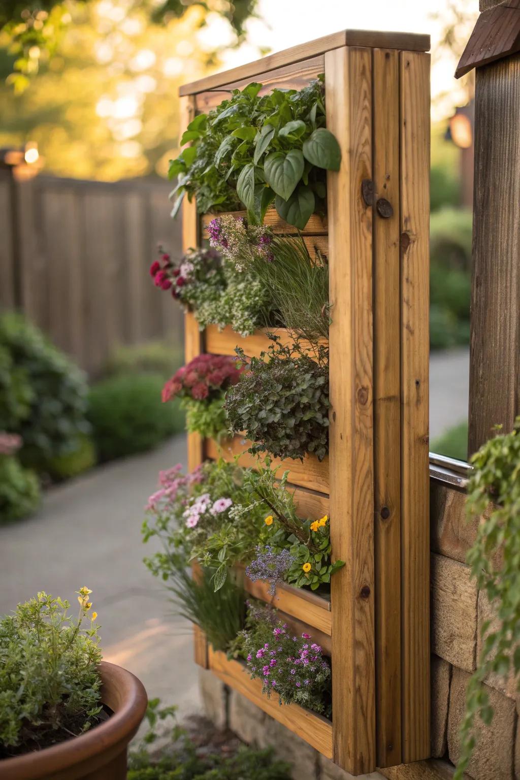 Elevate your outdoor space with a handcrafted vertical garden, merging beauty with functionality.