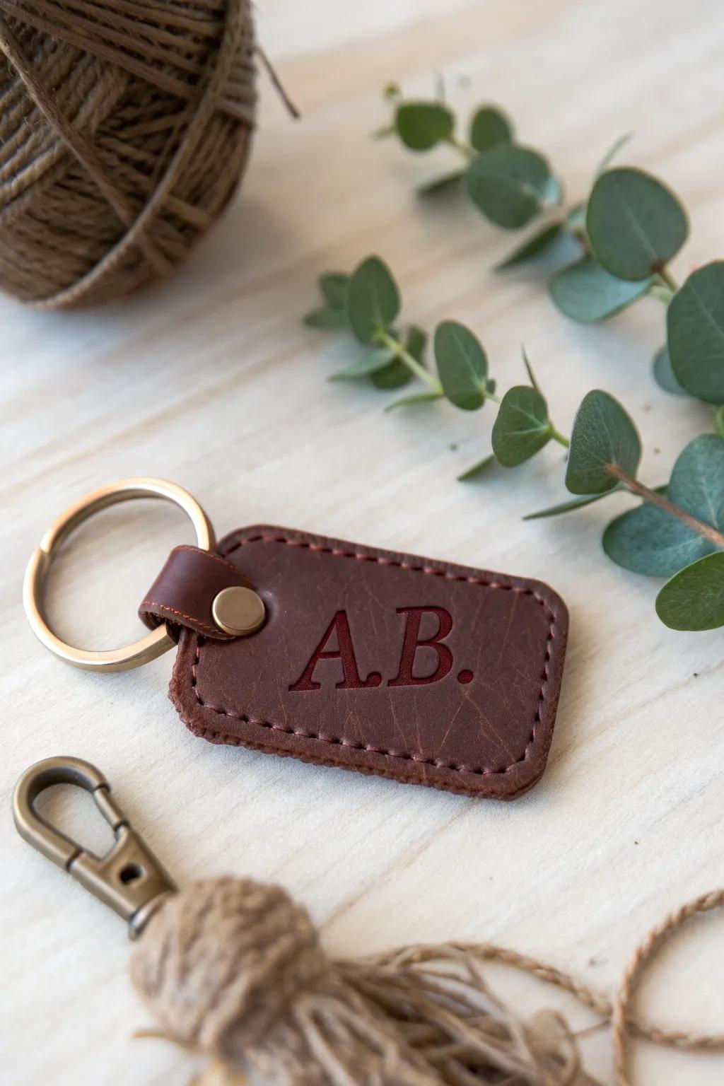 Crafted with love: A personalized leather keychain, the perfect blend of minimalistic elegance and boho flair.