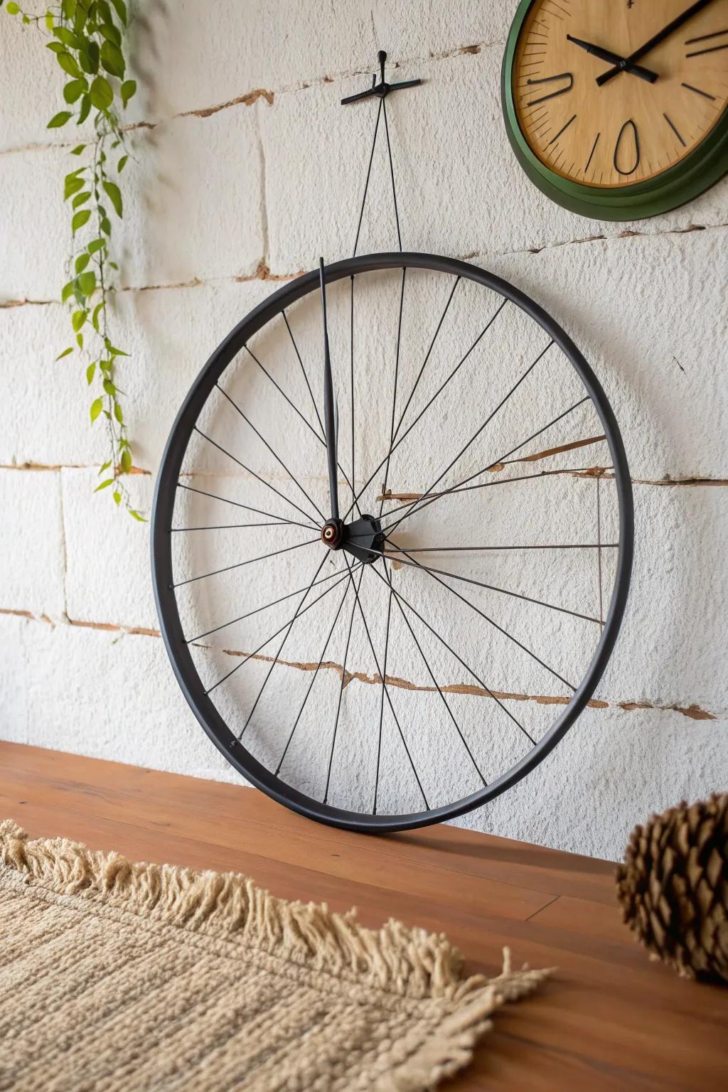 Time meets creativity: Transform an old bicycle wheel into a stunning minimalist clock centerpiece.