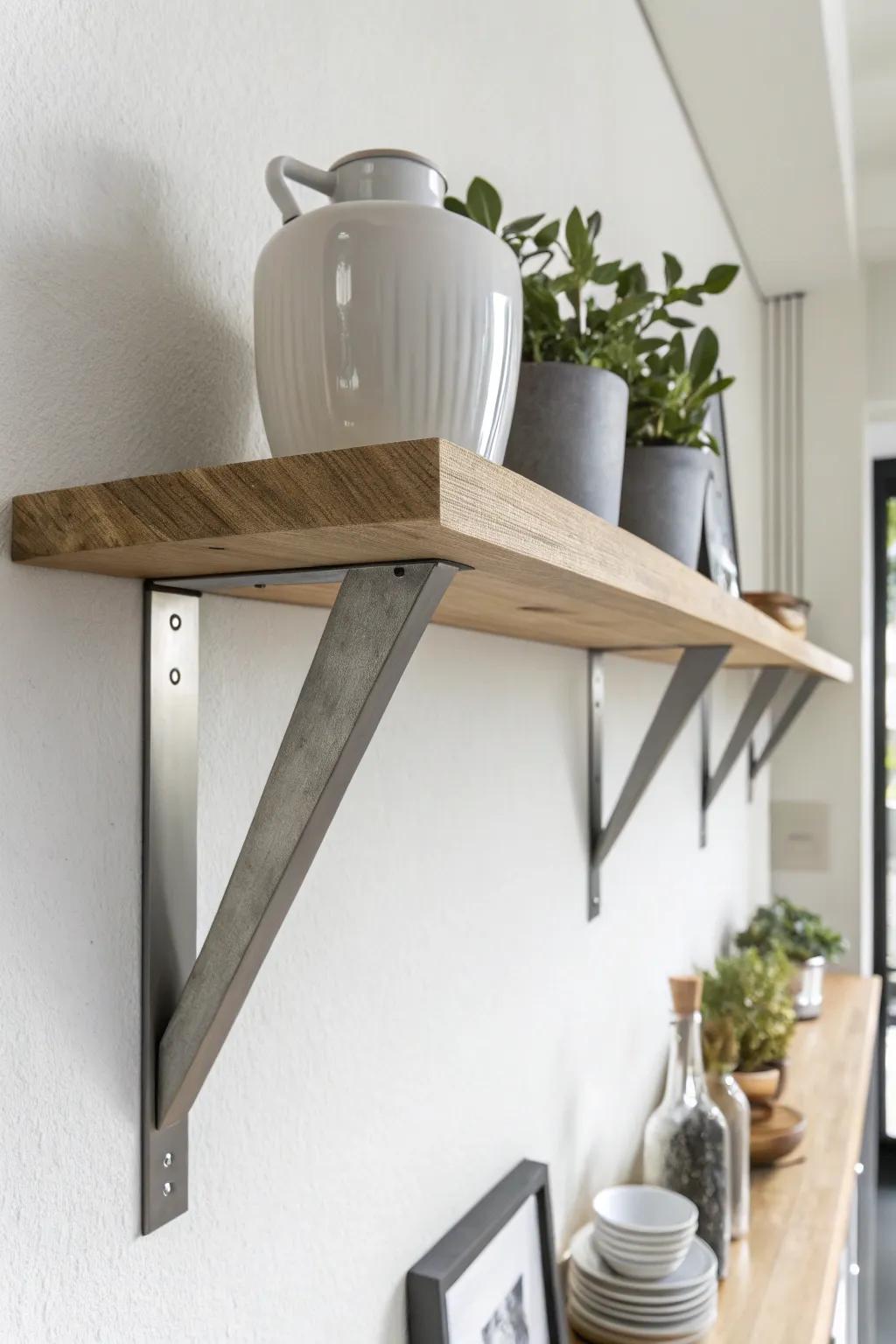 Elevate your decor with modern corbels for a sleek and stylish floating shelf support.