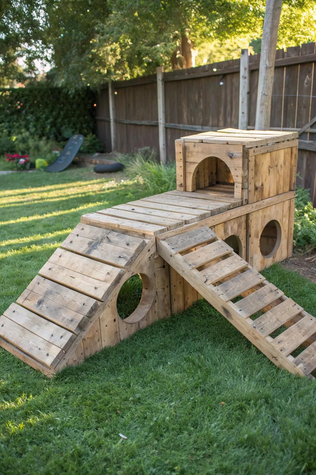 Transform your dog's exercise routine with a handcrafted pallet playground!