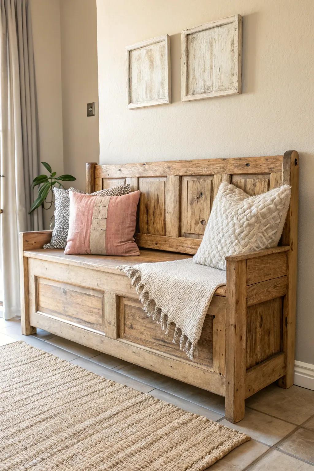 Welcome guests with warmth and style - Transform your old door into this charming entryway bench.
