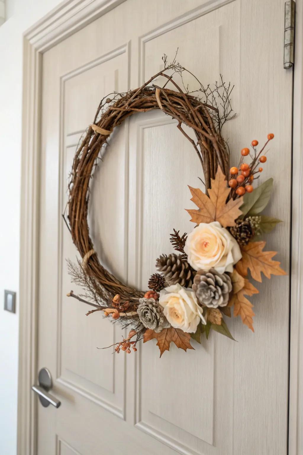 Welcome autumn into your workspace with a handcrafted fall wreath, blending minimalist elegance with boho charm.
