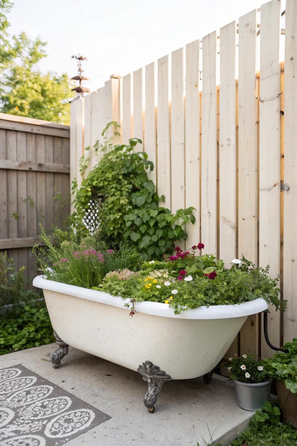 Transform a vintage bathtub into a stunning garden focal point with this unique DIY idea!