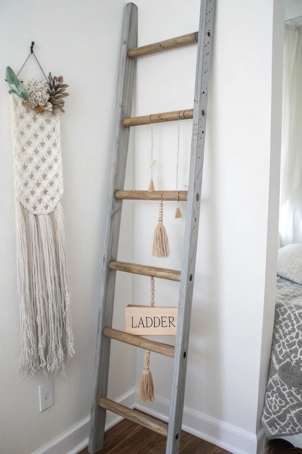 Transform an old ladder into a charming growth chart that combines rustic elegance with minimalist design.
