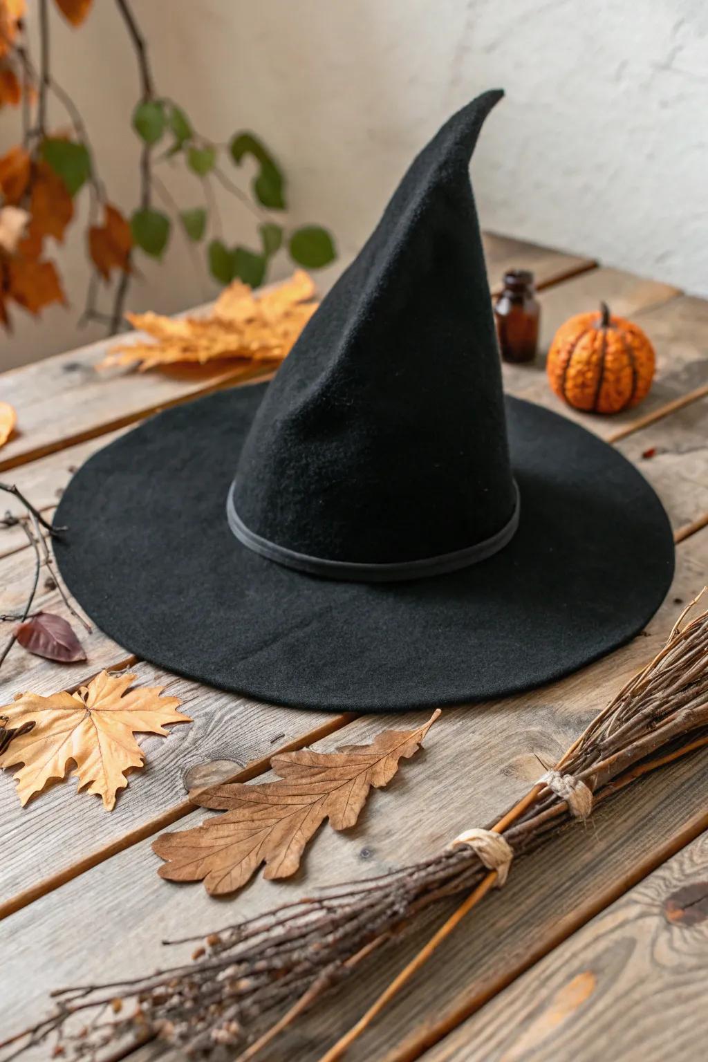 Embrace the magic of simplicity with this handcrafted witch's hat, perfect for a bewitching Halloween look.