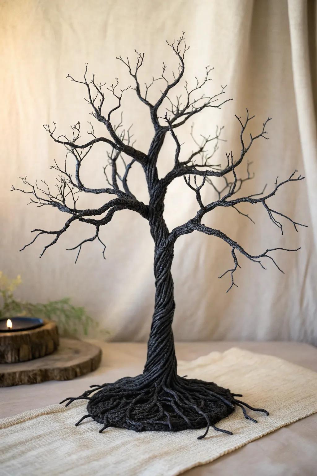 Embrace the eerie elegance of handcrafted Halloween decor with this minimalist sinister tree.