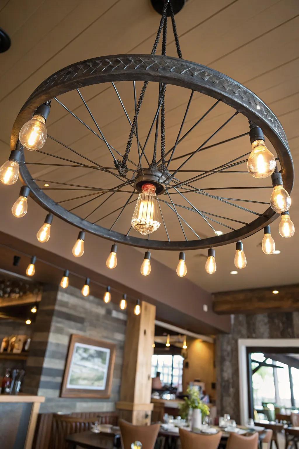 Illuminate your space with a bespoke bicycle wheel chandelier, where creativity meets craftsmanship.