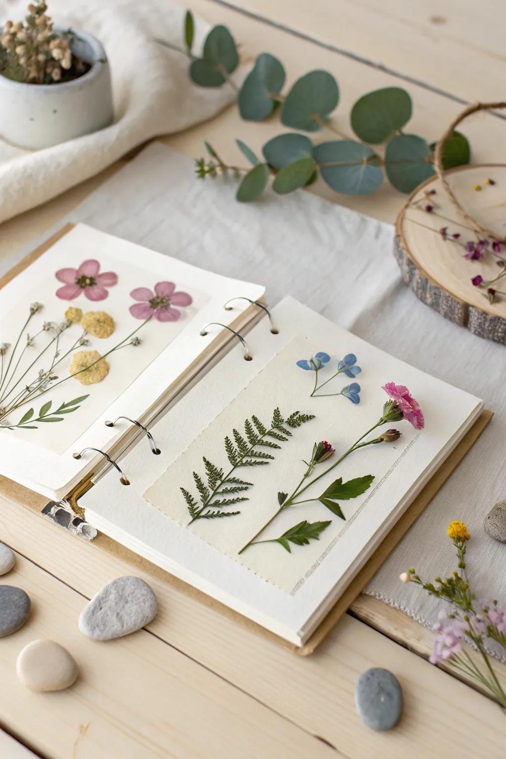 Capture memories with the natural elegance of pressed flowers in your DIY photo album.