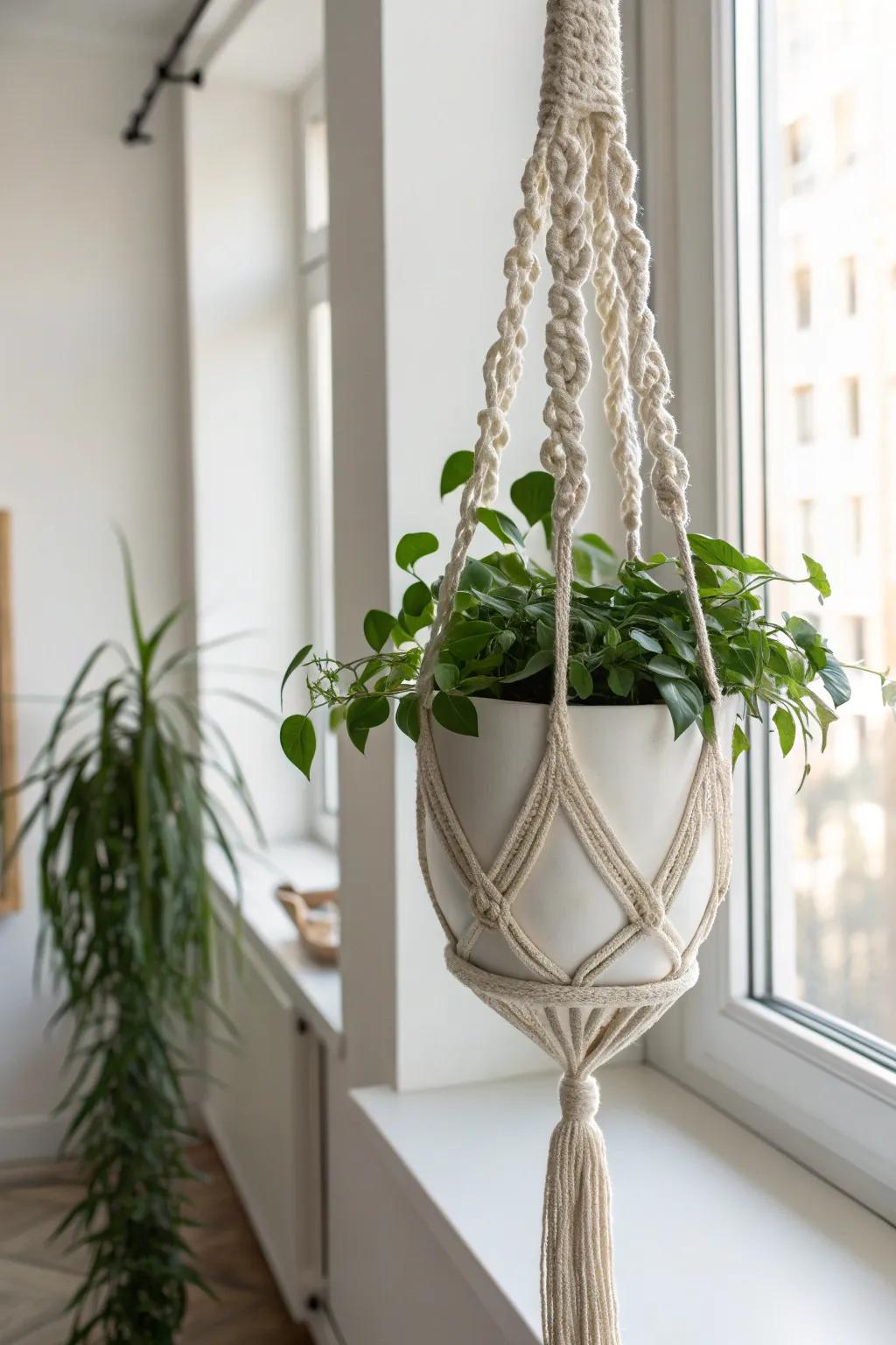 Embrace the art of simplicity with a touch of boho charm – create your own macramé plant hanger to elevate any space.
