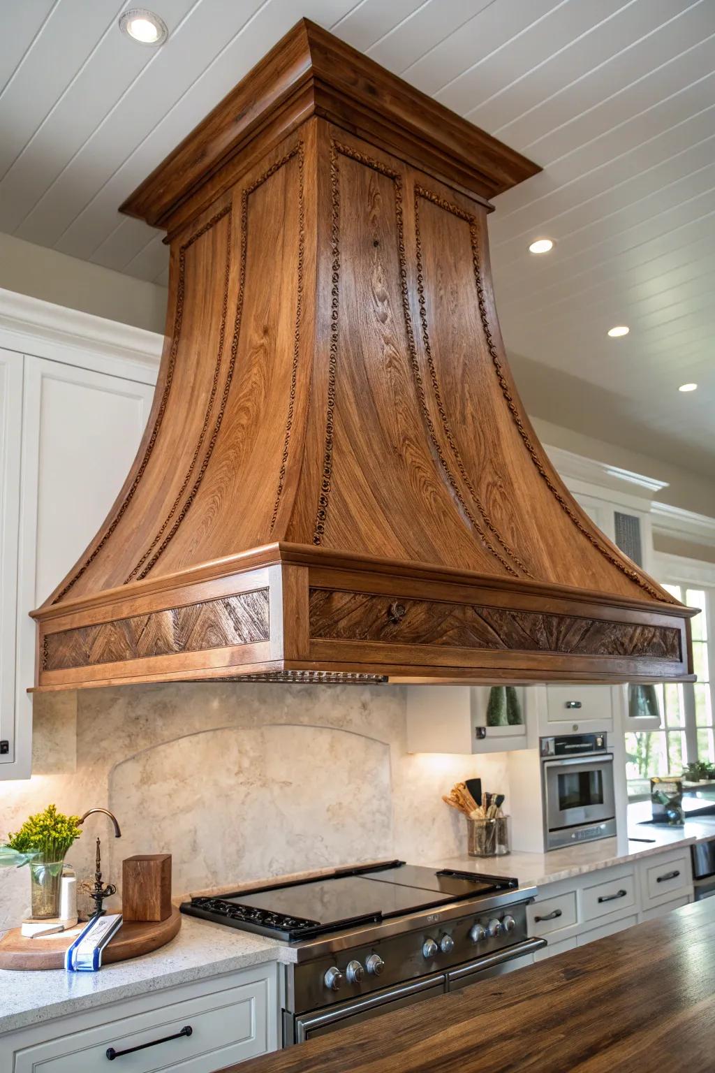 Elevate your kitchen with a handcrafted range hood that plays with shapes and sizes, blending craftsmanship and modern design.