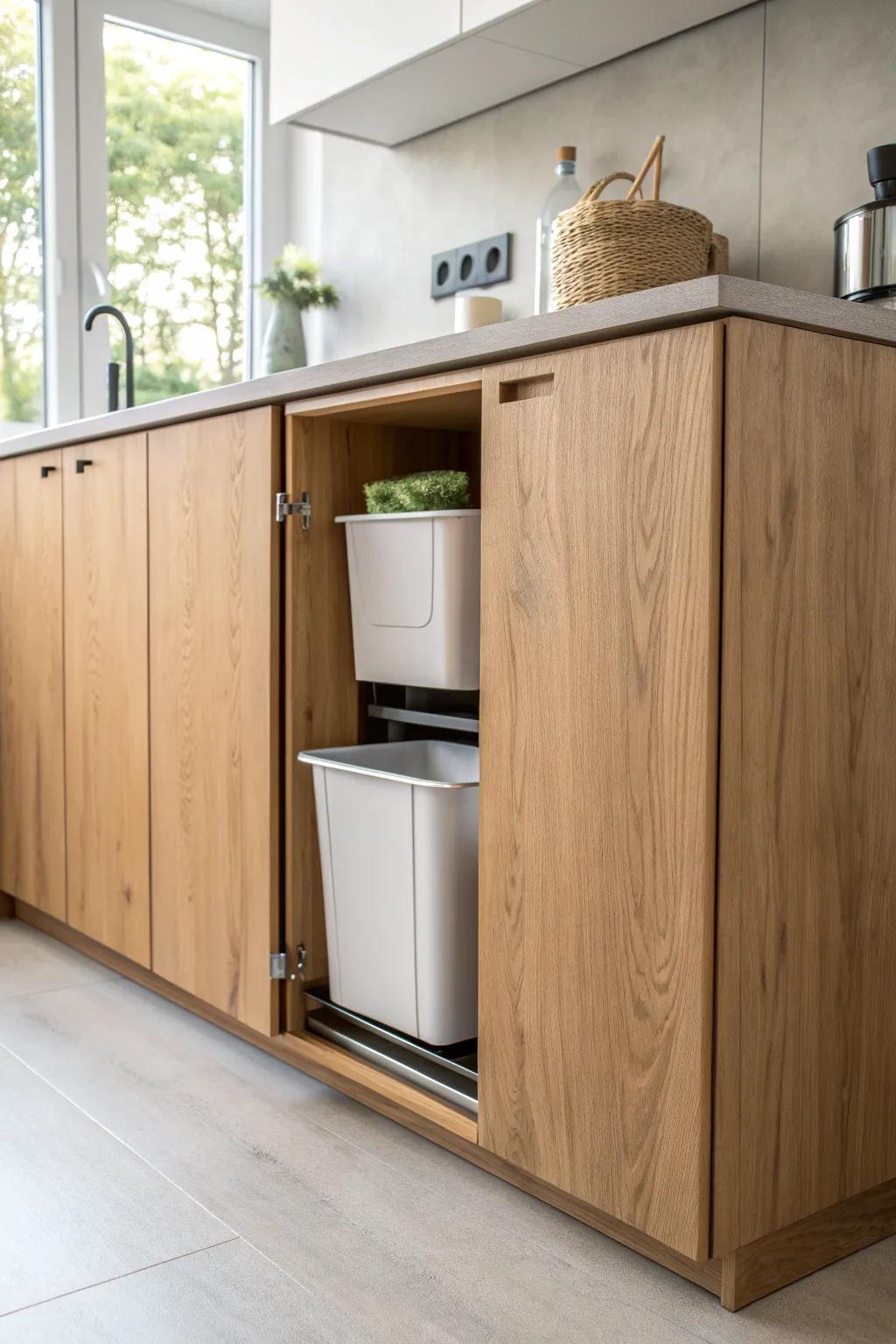 Transform your kitchen with hidden recycling bins for a clutter-free and stylish space.