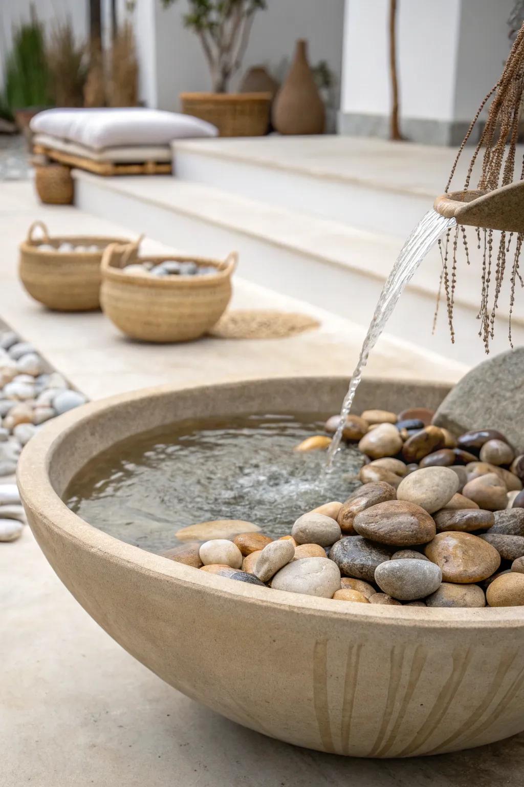 Transform your outdoor space with a serene, handcrafted rock bowl fountain that whispers tranquility.