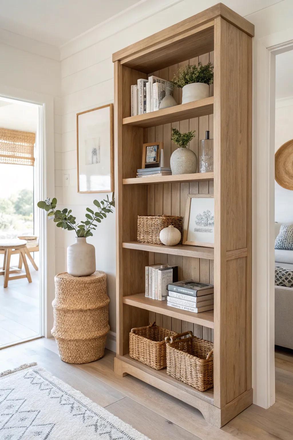 Transform your space with an open bookshelf that blends functionality with style. #RoomDivider #ScandinavianDesign #BohoChic