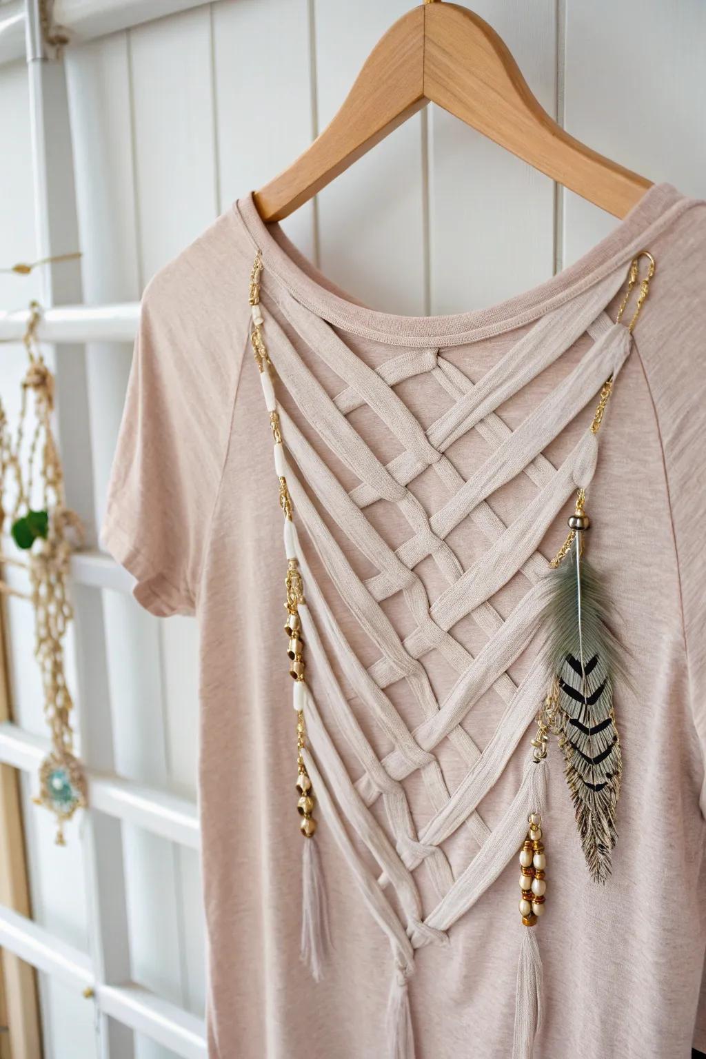 Transform your tee into a bohemian masterpiece with a simple back weave!