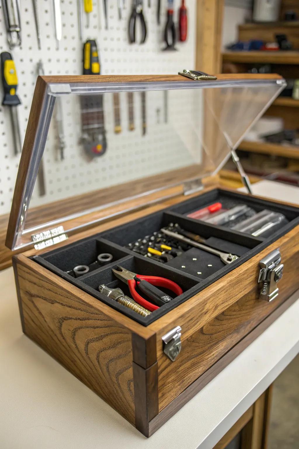 Elevate your workshop game with a clear lid toolbox organizer—effortless access and unmatched style.