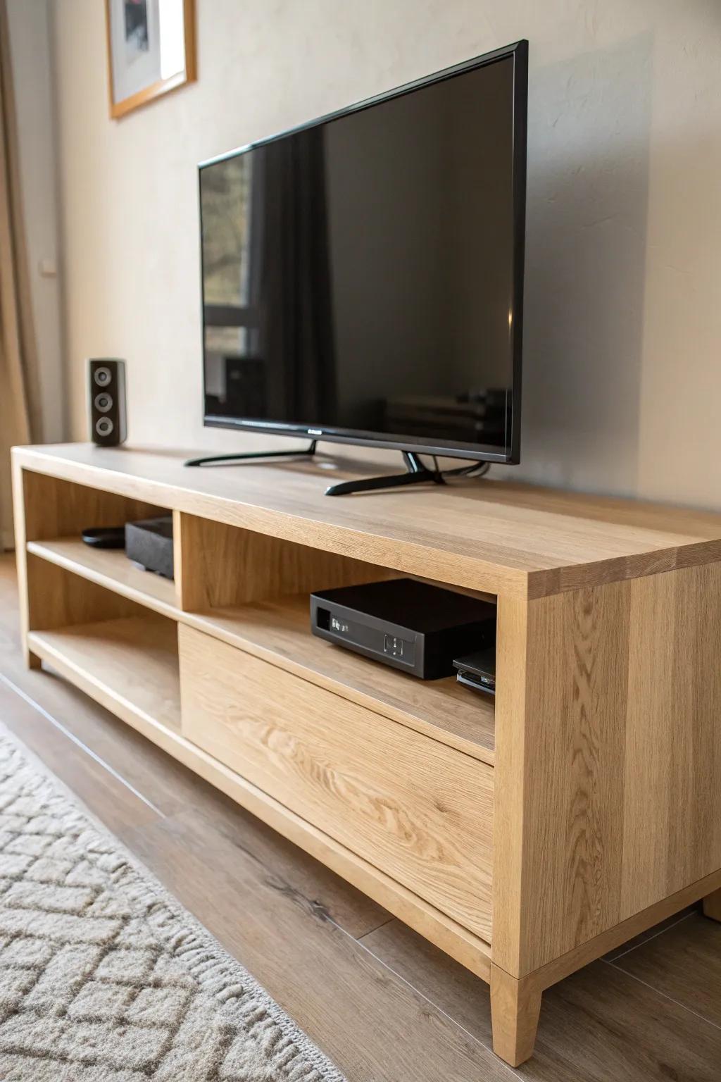Elevate your living space with this handcrafted, minimalist TV stand. Let simplicity shine.
