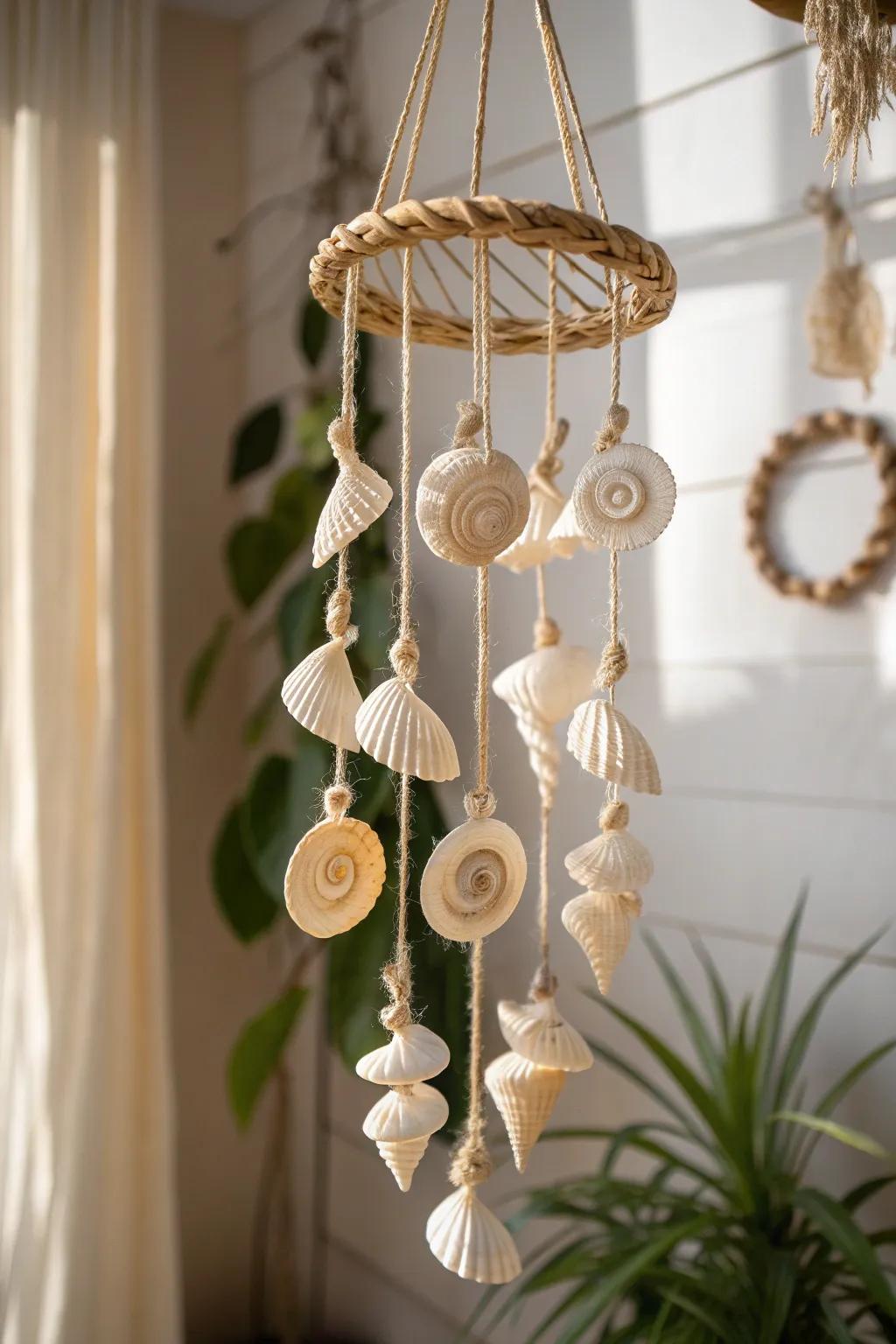 Embrace the beauty of simplicity with this Spiral Shell Delight wind chime, where nature's elegance meets handcrafted artistry.