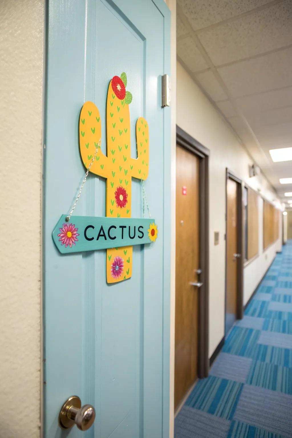 Cactus-themed name tags add a splash of color and charm to dorm decor.