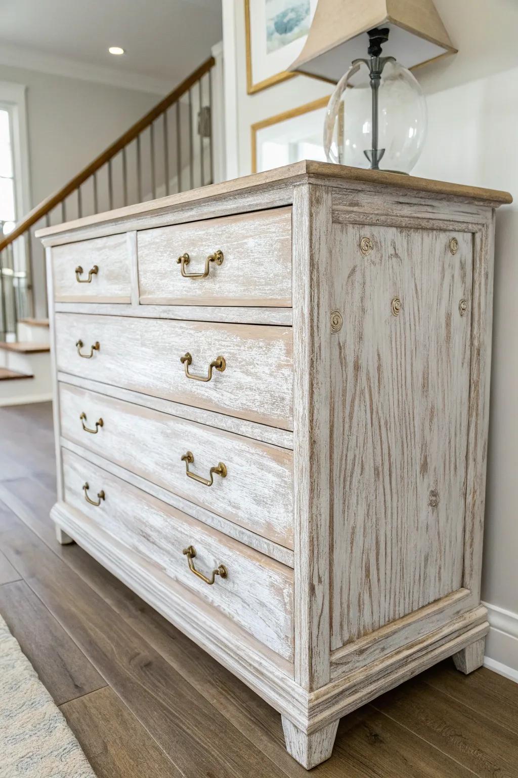Transform your space with rustic charm: A distressed dresser for that perfect farmhouse feel.